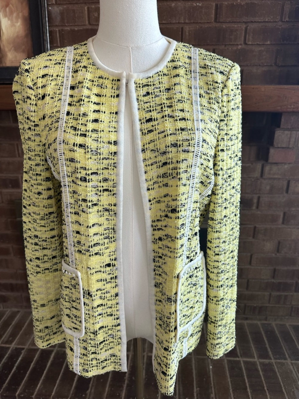 Ming Wang Yellow Textured Tweed Knit Blazer Jacket XS